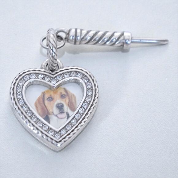 Brighton Silver Plated Heart Photo Frame Charm With Screwdriver Crystal Accent - Picture 3 of 6